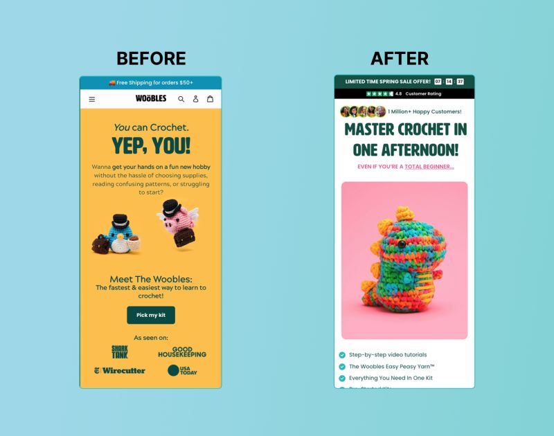 Before and after — landing page conversion lift