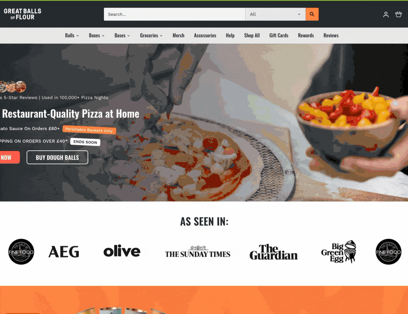 Great Balls of Flour landing page in motion