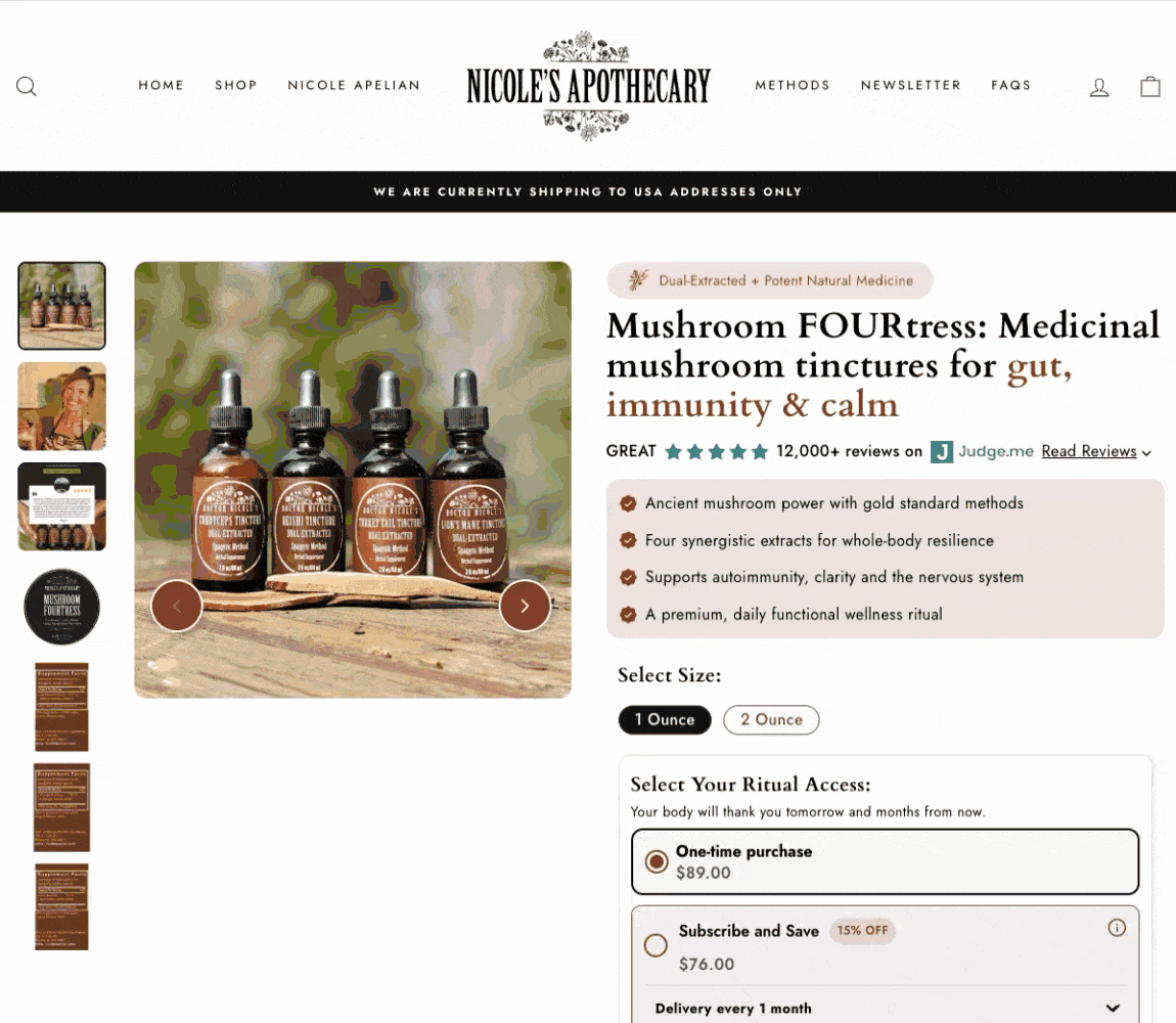 Nicole's Apothecary landing page in motion